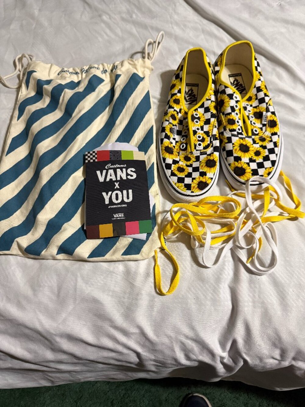 Vans Custom Authentic Sunflower Checkerboard Shoe –New- Size 10.5